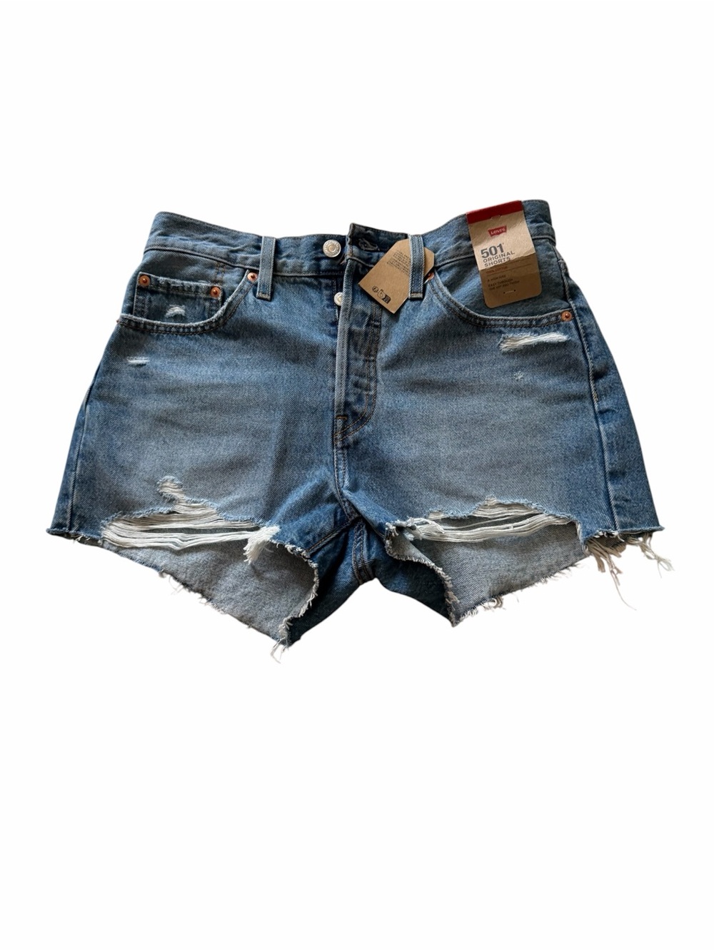 Levi's Distressed High-Rise Jean Shorts - Light Blue